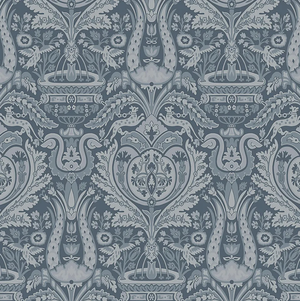 Papier peint intissé Damask Herladic imprimé damassé bleu marine L.1000 x l.52cm Laura Ashley