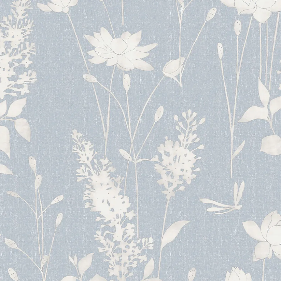 Papier peint intissé Dragonfly garden imprimé fleurs bleu L.1000 x l.52cm Laura Ashley