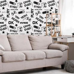 Papier Peint Intissé ECRITS Noir Et Blanc Pour Chambre D'Enfant