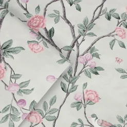 Papier peint intissé Eglantine imprimé fleurs d'eglantine vert L.1000 x l.52cm Laura Ashley