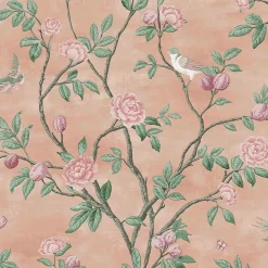 Papier peint intissé Eglantine imprimé fleurs d'eglantine rose L.1000 x l.52cm Laura Ashley