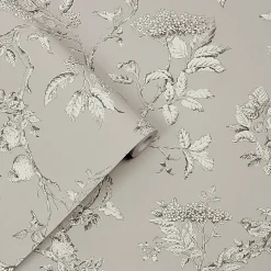 Papier peint intissé Elderwood imprimé fleurs gris L.1000 x l.52cm Laura Ashley