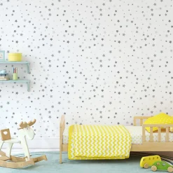 Papier Peint Intissé ETOILES Gris Pour Chambre D'Enfant