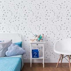 Papier Peint Intissé ETOILES Gris Pour Chambre D'Enfant