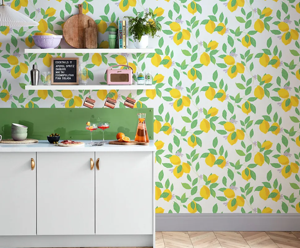 Papier peint intissé Feeling fruity imprimé feuilles citrons jaune L.1000 x l.52cm Envy