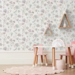 Papier peint intissé fleuri Lavinia rose pastel L.1005 x l.53cm Lutèce