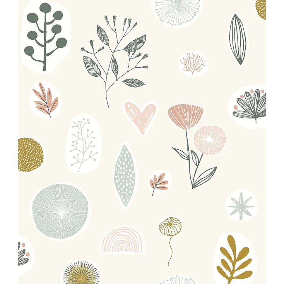 Papier peint intissé fleuri Les aventures Louise fleurs et feuillage rose L.1001 x l.53cm Lutèce