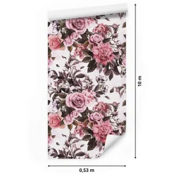 Papier Peint Intissé FLEURS Roses Pivoines Plantes Rétro Pour Salon