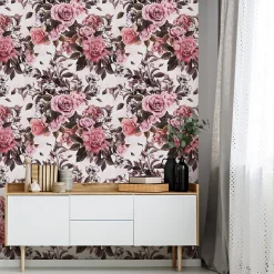 Papier Peint Intissé FLEURS Roses Pivoines Plantes Rétro Pour Salon