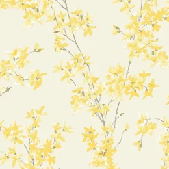 Papier peint intissé Forsythia imprimé fleurs jaune L.1000 x l.52cm Laura Ashley