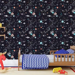 Papier Peint Intissé FUSEES SPATIALES Couleurs Pour Chambre D'Enfant