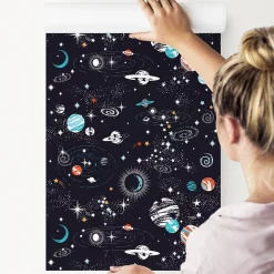 Papier Peint Intissé FUSEES SPATIALES Couleurs Pour Chambre D'Enfant