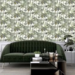 Papier peint Intissé GoodHome Pirit vert et crème