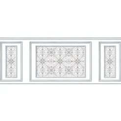 Papier peint intissé gris motif arabesque, décoratif unique, imitation boiseries, 75 cm X 200 cm
