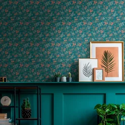 Papier peint intissé Heritage fleurs bleu, or, rouge l.1005 x l.53cm Lutèce