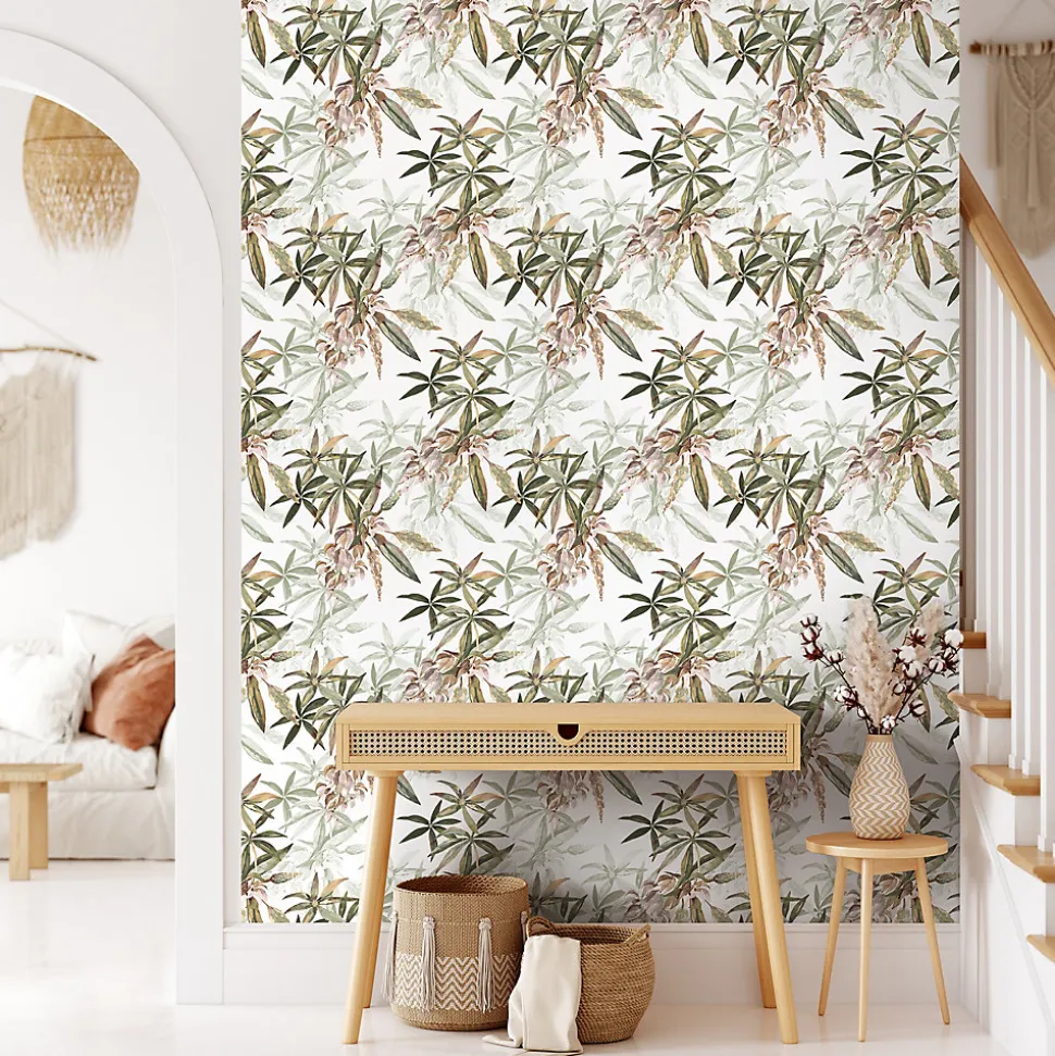 Papier peint intissé imprimé tropical vert, beige L.1001 x l.53cm Ugèpa