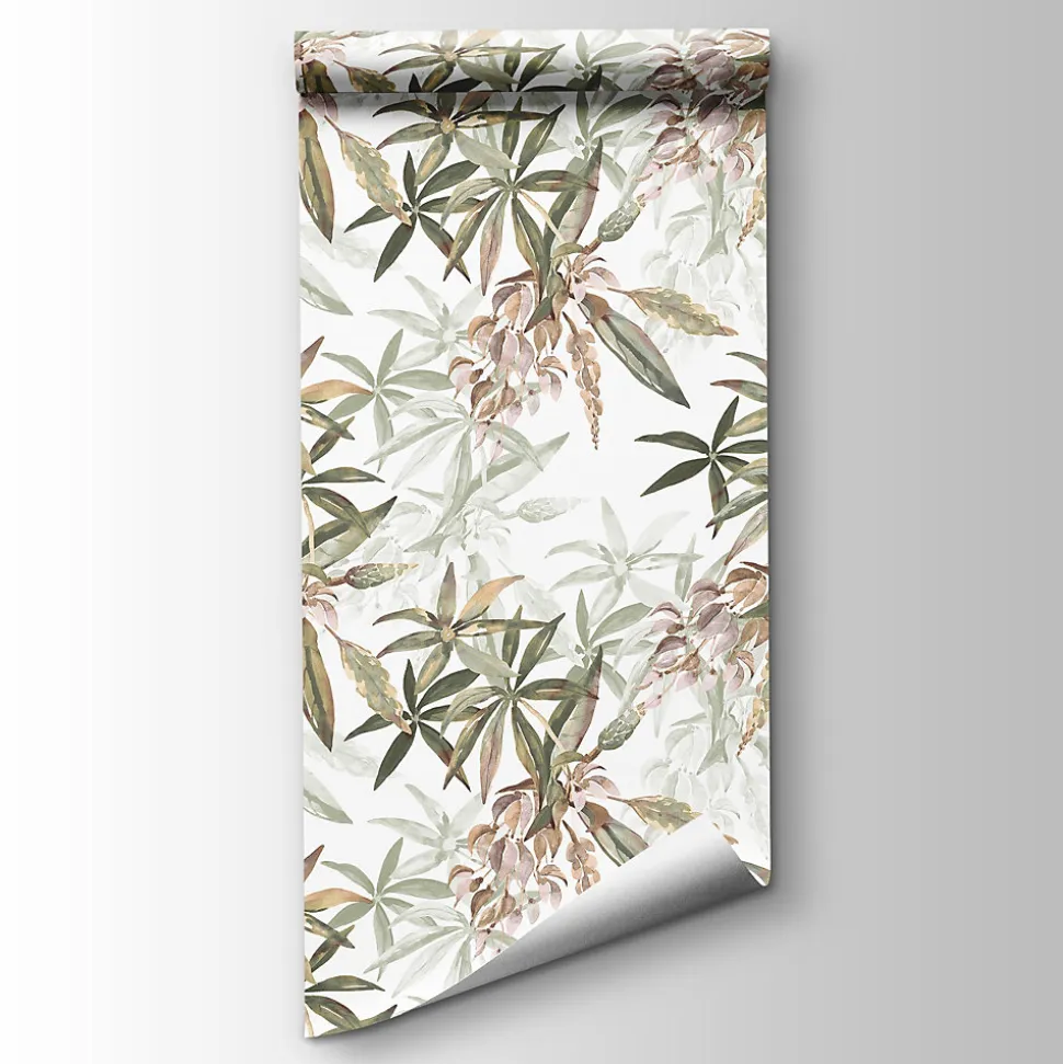 Papier peint intissé imprimé tropical vert, beige L.1001 x l.53cm Ugèpa