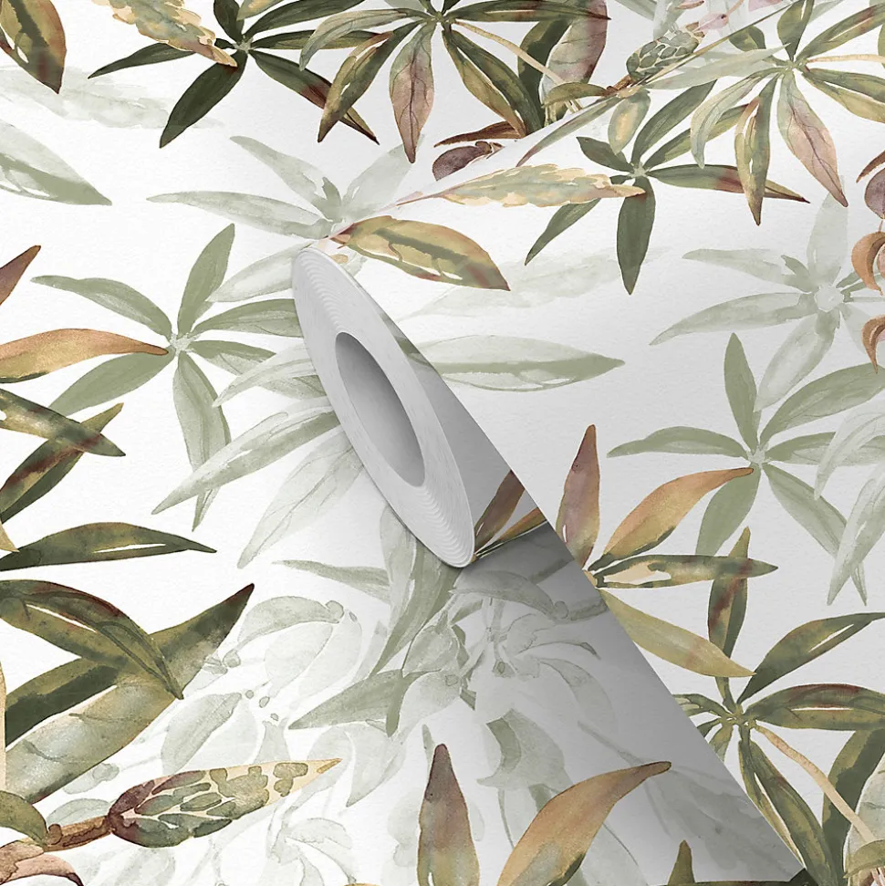 Papier peint intissé imprimé tropical vert, beige L.1001 x l.53cm Ugèpa