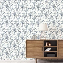 Papier peint intissé Jardin Secret Lutece mat et satiné fleurs bleu, blanc l.1000 x l.53 cm