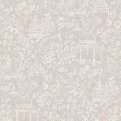 Papier peint intissé Jardin Secret Lutece mat et satiné toile de jouy, japonaise taupe l.1000 x l.53 cm