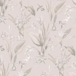 Papier peint intissé Jardin Secret Lutece mat et satiné plantes, fleurs, botanique beige, vieux rose l.1000 x l.53 cm