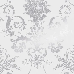 Papier peint intissé Josette imprimé bouquet de roses gris métal argent L.1000 x l.52cm Laura Ashley