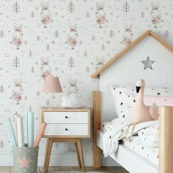 Papier Peint Intissé LAPINS Dansant Pour Chambre D'Enfant