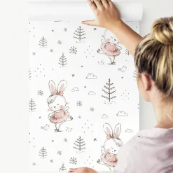 Papier Peint Intissé LAPINS Dansant Pour Chambre D'Enfant