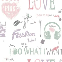 Papier peint intissé Les aventures " I Want " rose, vert, bleu pastel L.1005 x l.53cm Lutèce