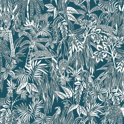 Papier peint intissé Les aventures imprimé safary bleu pétrole L.1005 x l.53cm Lutèce
