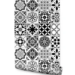 Papier Peint Intissé MOSAIQUE Décoration Noir Blanc Pour La Cuisine Salon
