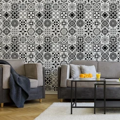 Papier Peint Intissé MOSAIQUE Décoration Noir Blanc Pour La Cuisine Salon