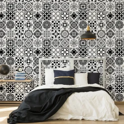 Papier Peint Intissé MOSAIQUE Décoration Noir Blanc Pour La Cuisine Salon