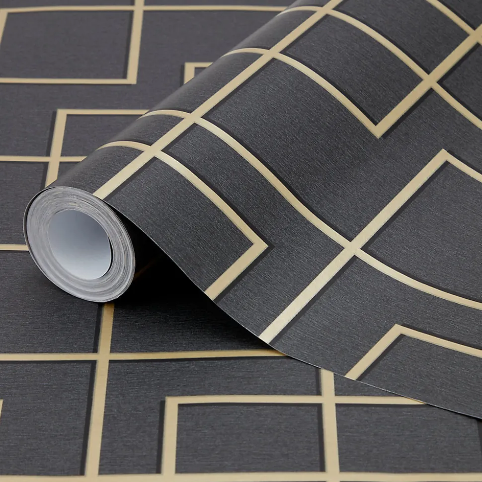 Papier peint intissé motif géométrique oriental GoodHome noir
