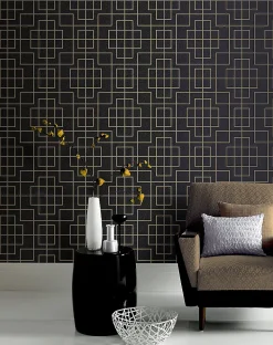 Papier peint intissé motif géométrique oriental GoodHome noir