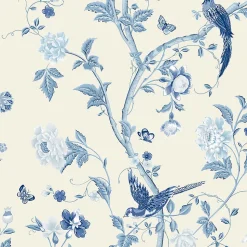 Papier peint intissé Palace summer imprimé oiseaux, fleurs bleu L.1000 x l.52cm Laura Ashley