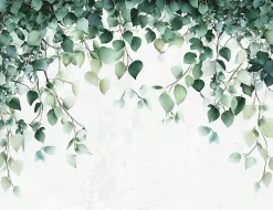 Papier Peint Intissé Panoramique Feuilles Vert Nature 350x250 cm - Colle Inclus - Chambre et Salon - Moderne Papier Peint
