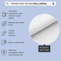 Papier Peint Intissé Panoramique Montagnes Aquarelle 350x250 cm - Colle Inclus - Chambre et Salon - Bleu Blanc