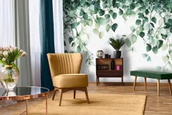Papier Peint Intissé Panoramique Feuilles Vert Nature 300x210 cm - Colle Inclus - Chambre et Salon - Moderne Papier Peint