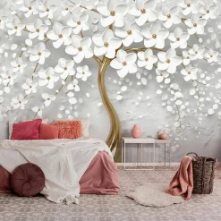 Papier Peint Intissé Panoramique 3D Abstrait Fleurs Arbre 350x250 cm - Colle Inclus - Chambre et Salon - Moderne Papier Peint