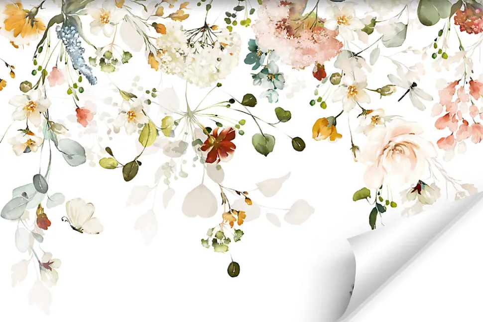 Papier Peint Intissé Photo Pour Salon FLEURS Colorées Feuilles Plantes Nature 405cm x 270cm