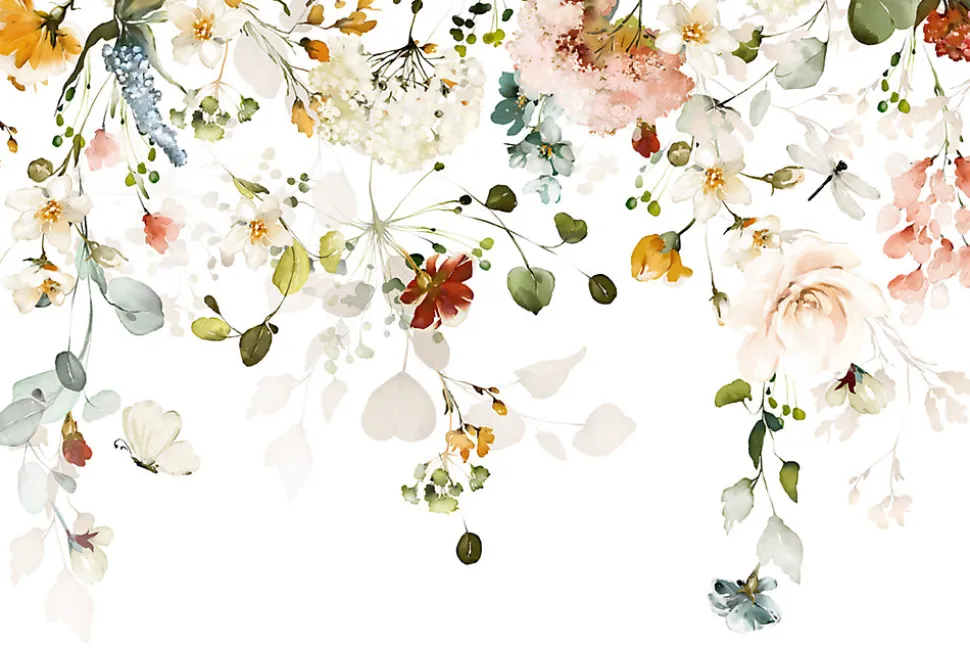 Papier Peint Intissé Photo Pour Salon FLEURS Colorées Feuilles Plantes Nature 405cm x 270cm