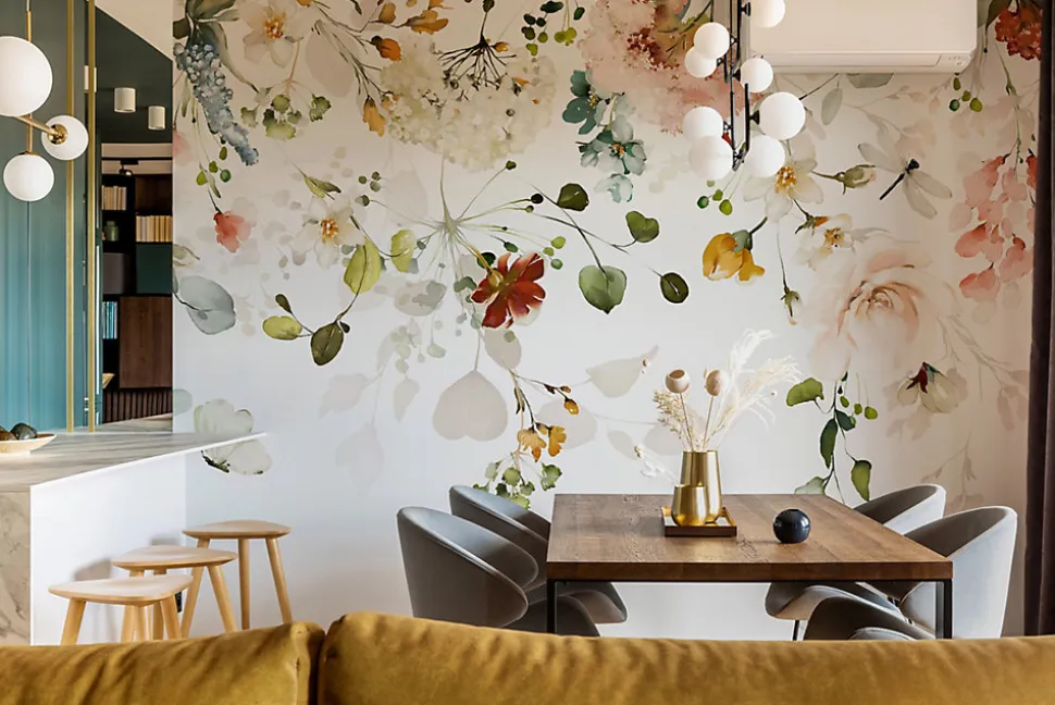 Papier Peint Intissé Photo Pour Salon FLEURS Colorées Feuilles Plantes Nature 405cm x 270cm