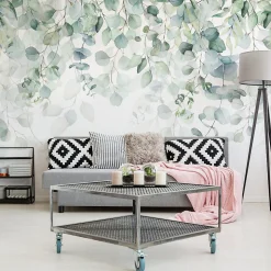 Papier Peint Intissé Photo FEUILLES Plantes Aquarelle Nature Pour Chambre 360cm x 240cm