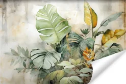 Papier Peint Intissé Photo Pour Chambre FEUILLES Plantes Aquarelle 368cm x 254cm