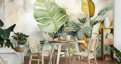 Papier Peint Intissé Photo Pour Chambre FEUILLES Plantes Aquarelle 368cm x 254cm