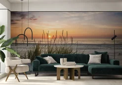 Papier Peint Intissé Photo MER Plage Coucher De Soleil Pour Chambre 368cm x 254cm