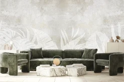 Papier Peint Intissé Photo Pour Salon FEUILLES Béton Abstraction 360cm x 240cm