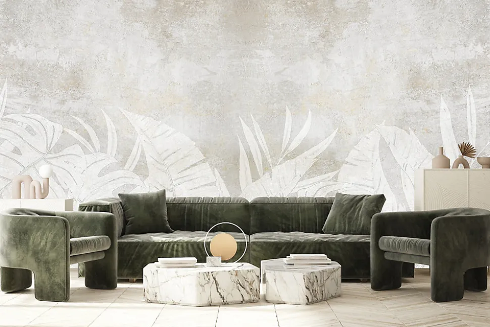Papier Peint Intissé Photo Pour Salon FEUILLES Béton Abstraction 360cm x 240cm