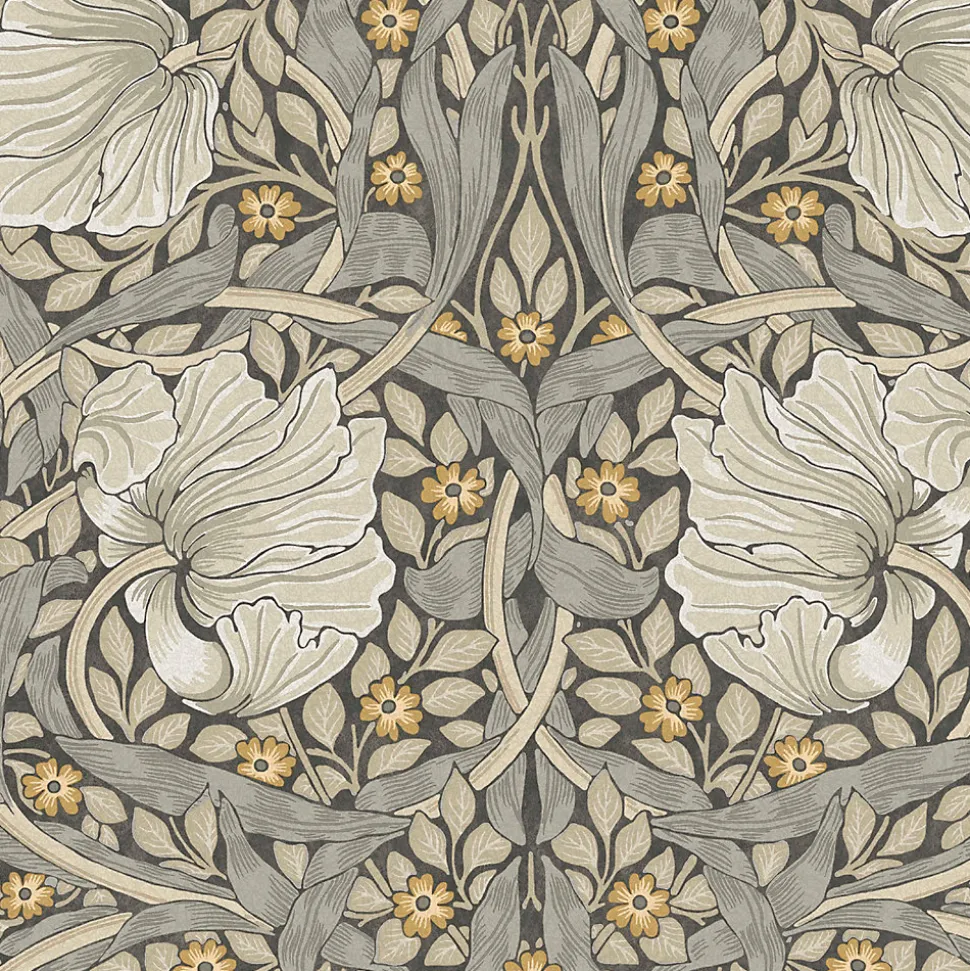 Papier peint intissé Pimpernel navy imprimé fleurs beige L.1000 x l.52cm William Morris
